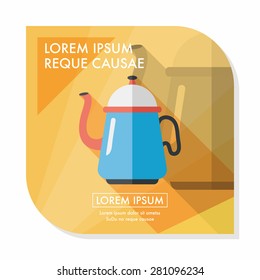 coffee kettle flat icon with long shadow,eps10