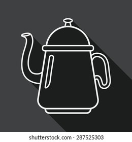 coffee kettle flat icon with long shadow, line icon