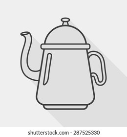 coffee kettle flat icon with long shadow, line icon