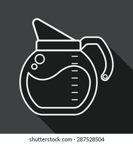 coffee kettle flat icon with long shadow, line icon