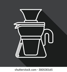 coffee kettle flat icon with long shadow, line icon