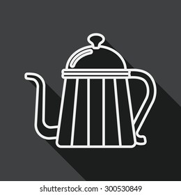 coffee kettle flat icon with long shadow, line icon