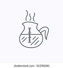 Coffee kettle icon. Hot drink pot sign. Linear outline icon on white background. Vector