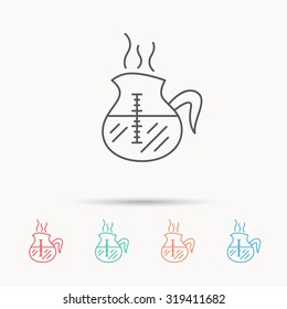 Coffee kettle icon. Hot drink pot sign. Linear icons on white background. Vector