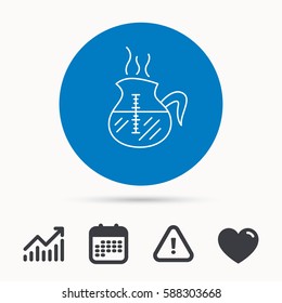 Coffee kettle icon. Hot drink pot sign. Calendar, attention sign and growth chart. Button with web icon. Vector