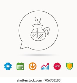 Coffee kettle icon. Hot drink pot sign. Calendar, Graph chart and Cogwheel signs. Download and Shield web icons. Vector
