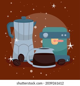 coffee kettle and machine icons