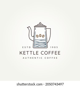 coffee kettle minimalist line art logo icon vector illustration design. simple modern coffee shop, restaurant, vintage kettle logo concept