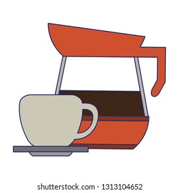 Coffee kettle and mug in dish