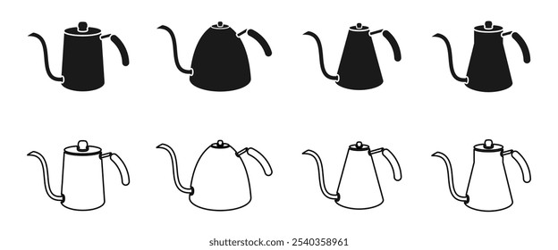 Ilustración vectorial de conjunto de iconos de cafetera o cafetera aislada sobre fondo blanco.