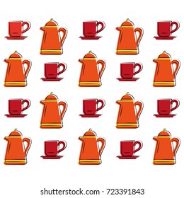 coffee kettle tea mug cup hot beverage pattern background image 
