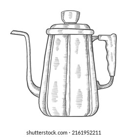 coffee kettle water lover single isolated hand drawn sketch with outline style