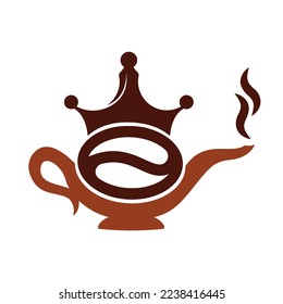 Coffee King Kettle logo design icon template.  Crown Coffee pot design vector.