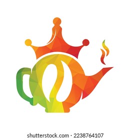 Coffee King Kettle logo design icon template.  Crown Coffee pot design vector.
