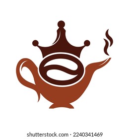 Coffee King Kettle logo design icon template.  Crown Coffee pot design vector.