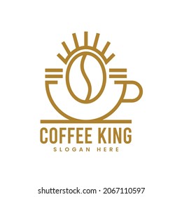 coffee king logo. crown line design and a cup of coffee. Vector line art icon template