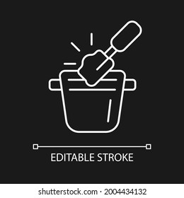 Coffee knock box white linear icon for dark theme. Container for dumping processed ground. Thin line customizable illustration. Isolated vector contour symbol for night mode. Editable stroke