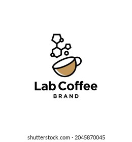 Coffee and lab icon minimal hipster line logo design .coffee laboratory lab cup logo vector icon illustration