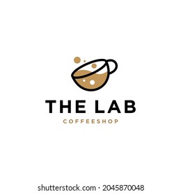 Coffee And Lab Icon Minimal Hipster Line Logo Design .coffee Laboratory Lab Cup Logo Vector Icon Illustration