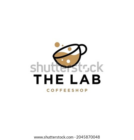 Coffee and lab icon minimal hipster line logo design .coffee laboratory lab cup logo vector icon illustration