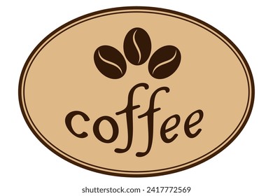 Coffee label with beans in brown oval vector design	
