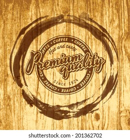 coffee label for cafe in blotch on wood texture tan classical scenery texture coffee conceptual scene wash earth timber cafe space mature sign older ripple wooden employment panorama table shadow aged