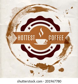 coffee label for cafe in blotch on paper texture brown classical texture coffee abstract scene ripple cafe space elderly mark senior deal table silhouette vintage material cup curve traditional banner