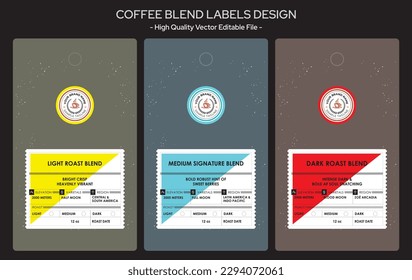 Coffee label design collection, coffee blend labels editable file, Packaging design for pouch. Modern graphic label for coffee and Coffee logo design.