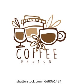 Coffee label design, hand drawn vector Illustration