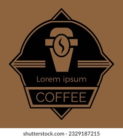 Coffee label. Design template emblem, logo, signboard, banner for cafe, coffee shop, coffee shop. Vector isolated illustration.