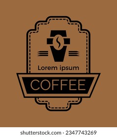 Coffee label. Design template emblem, logo, signboard, banner for cafe, coffee shop, coffee shop. Vector isolated illustration.