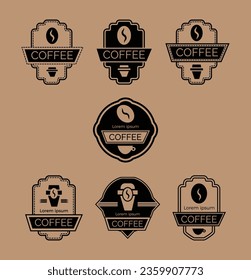Coffee label. Design template set of emblems, logo, signboard, banner for cafe, coffee house, coffee shop. Vector isolated illustration.