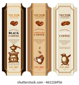 Coffee label design templates retro vintage vector 