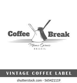 Coffee label isolated on white background. Design element. Template for logo, signage, branding design. Vector illustration