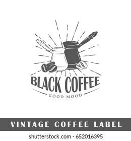 Coffee label isolated on white background. Design element. Template for logo, signage, branding design. Vector illustration
