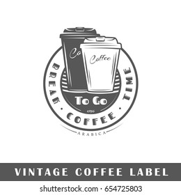 Coffee label isolated on white background. Design element. Template for logo, signage, branding design. Vector illustration