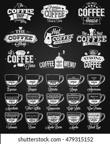 Coffee Label, logo and menu chalk drawing