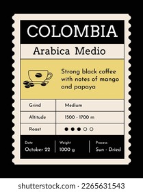 Burla de la etiqueta del café. Diseño de la cubierta del paquete de alimentos. Empaquetado de judías asadas en cafeína. Emblema de etiqueta de empaque de época con diseño gráfico minimalista. Etiqueta de marca de vector