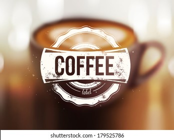 Coffee label on blurred background