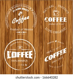 coffee label on wood background