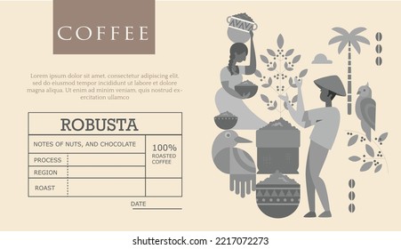 coffee label packaging of drawing for business and product. coffee banner promotion of food and drink for coffee product. poster, art print sticker, brochure vector