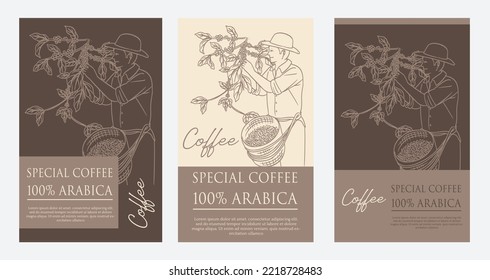 coffee label packaging of ink drawing line vintage. banner coffee for promotion print. coffee poster vintage. label sticker of coffee packaging