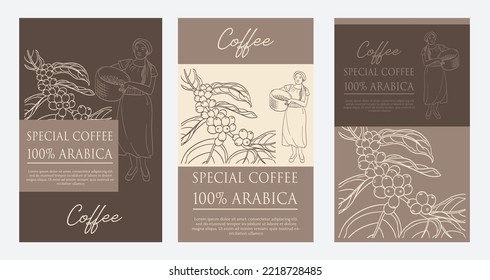 coffee label packaging of ink drawing line vintage. banner coffee for promotion print. coffee poster vintage. label sticker of coffee packaging