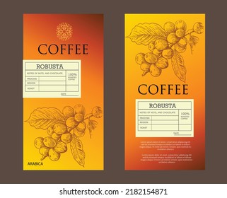 coffee label packaging of sketch beans. coffee packaging of label design. coffee sketch beans vector