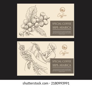 coffee label packaging of sketch drawing. set coffee packaging for label sticker paper. vector coffee