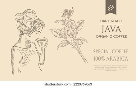 coffee label packaging of sketch ink on vintage paper. sketch coffee for banner promotion, coffee poster vector