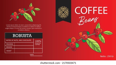 coffee label sticker. packaging coffee with an illustration. sticker label coffee for pouch pack. vector design