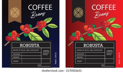 coffee label sticker. packaging coffee with an illustration. sticker label coffee for pouch pack. vector design
