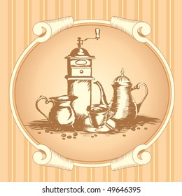 coffee label with a still life in the old graphic style