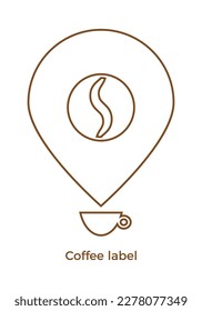 Coffee label. Vector icon template for emblem, signboard of coffee shop, cafe, coffee trade mark.